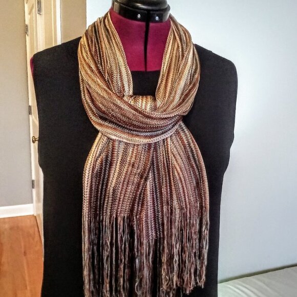 Cejon Striped Woven Oblong Fringed Scarf - Picture 1 of 6